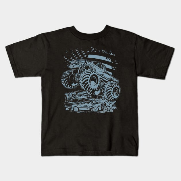 USA MONSTER TRUCK FLAG RIDER Kids T-Shirt by OffRoadStyles